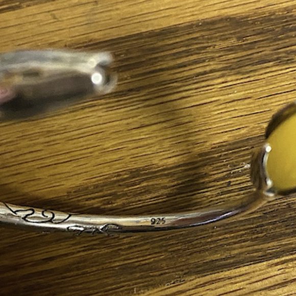 JADE FLOWER BANGLE BRACELET STERLING SILVER STAMPED .925 - Picture 4 of 9